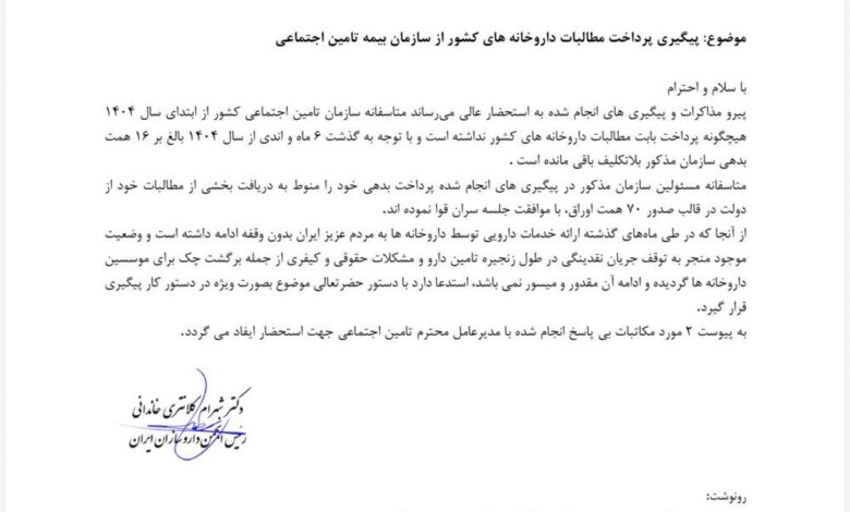 ورود سازمان بازرسی به پرونده مطالبات داروخانه ها + تصاویر نامه ها