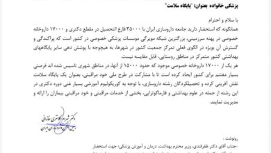 آماده سازی 17000 داروخانه برای تبدیل شدن به پایگاه سلامت + نامه