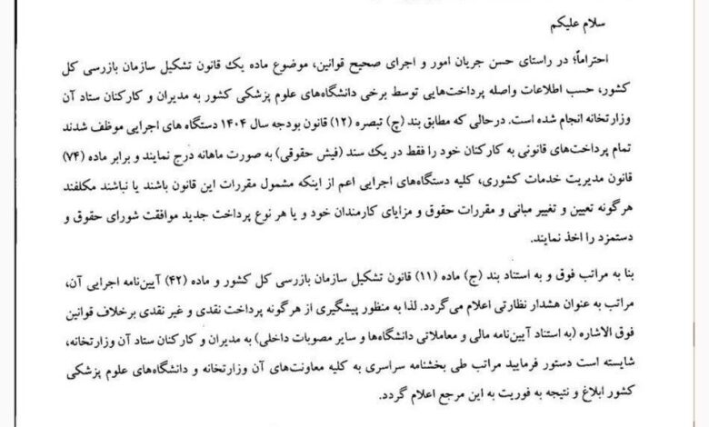 ورود سازمان بازرسی به مشاغل معاونت های وزارت بهداشت + نامه