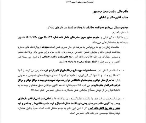 نامه انجمن داروسازان به پزشکان؛ دو پیشنهاد داروخانه ها به رئیس جمهور