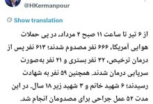 کرمانپور: تعداد شهدای حملات آمریکا به 59 نفر رسید