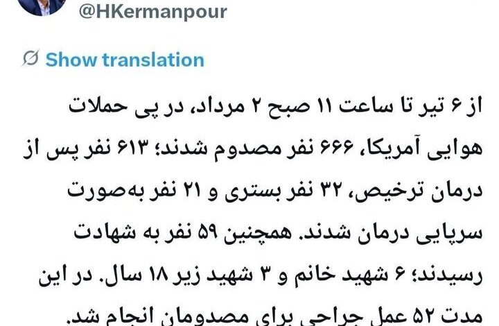 کرمانپور: تعداد شهدای حملات آمریکا به 59 نفر رسید