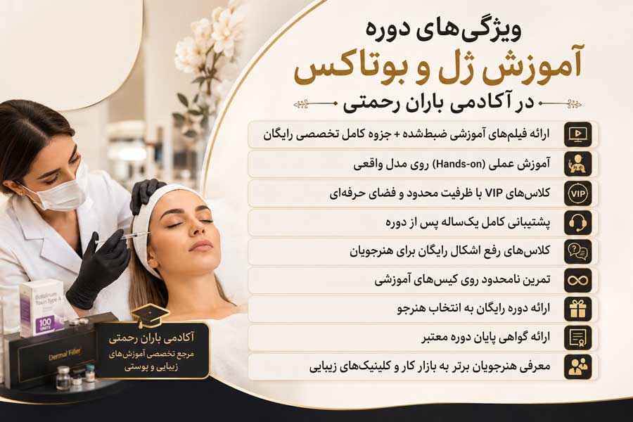 ویژگیهای دوره آموزش ژل و بوتاکس در آکادمی باران رحمتی